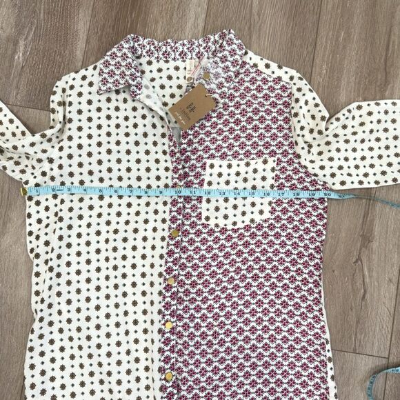 NWT Boutique Mixed Print Pattern Boho Button Down Blouse Womens Size Small S - Picture 10 of 12